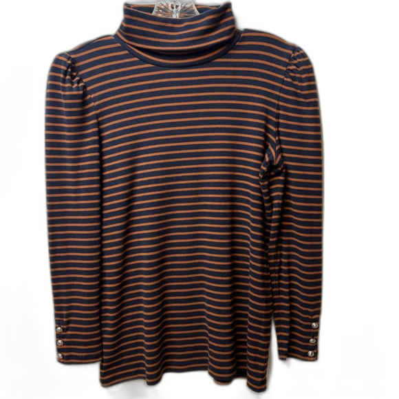 Talbots Petites Striped Turtleneck Sweater Navy Bronze Size Mp - Picture 1 of 5